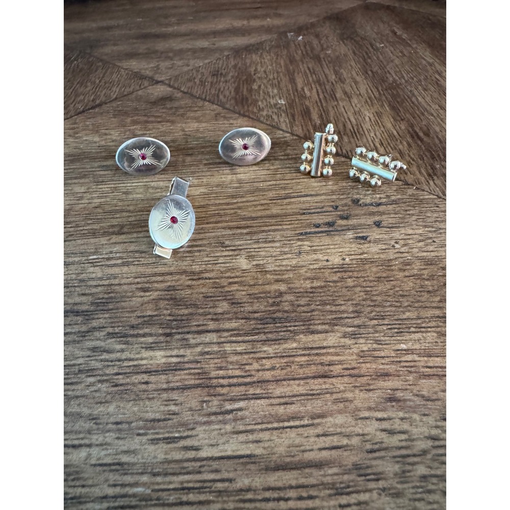 Vintage Swank & Starburst Tie Clip Cufflinks Set & Gold Tone Beaded Cufflinks